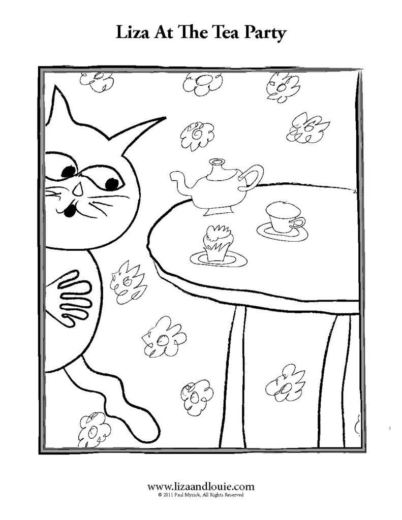 Liza at the Tea Party coloring page illustration by Paul Myrick