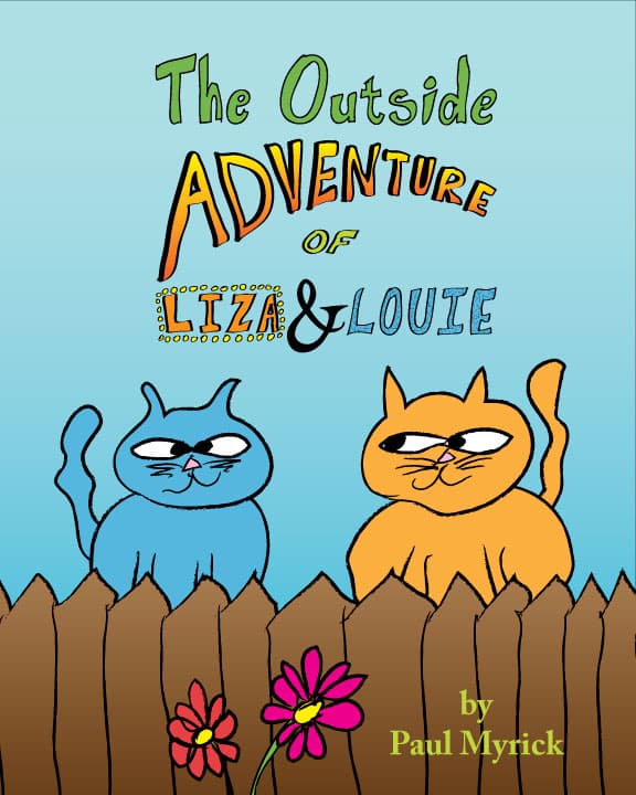 Liza & Louie book cover illustration showing two cats sitting on a fence