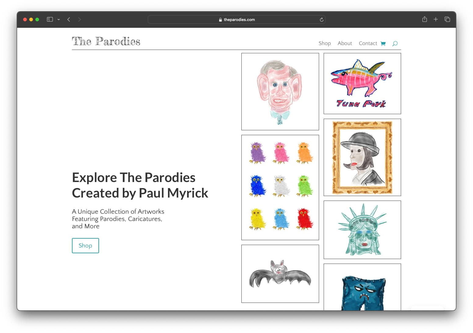 screenshot of theparodies.com website home page