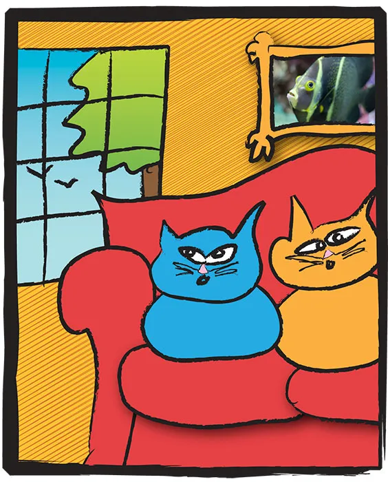 sketch liza and louie cover drawing 01 Liza and Louie on the sofa completed color page in the book