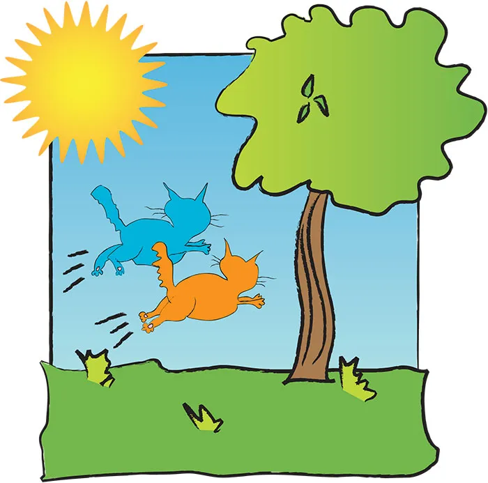 liza-louie-outside-adventure-page-02_result completed full color image in the book of Liza and Louie leaping out into the yard