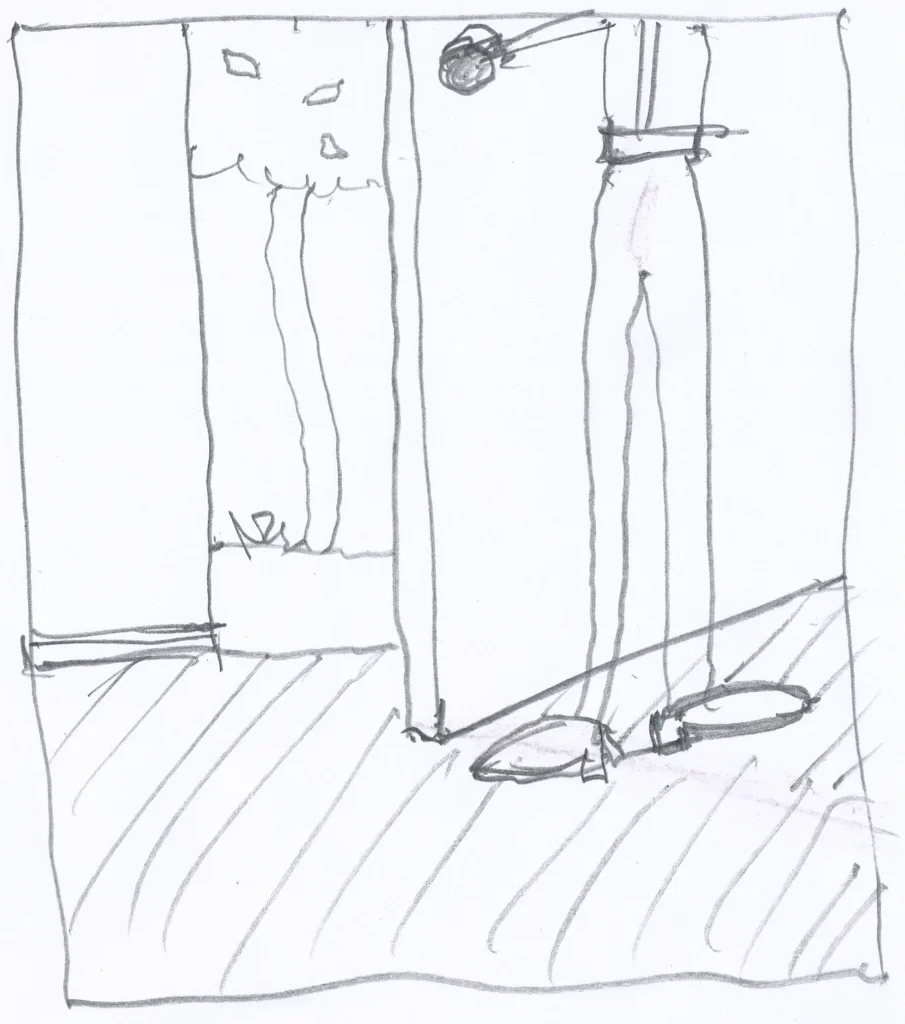sketch liza and louie page 03 pencil sketch of a man opening a door