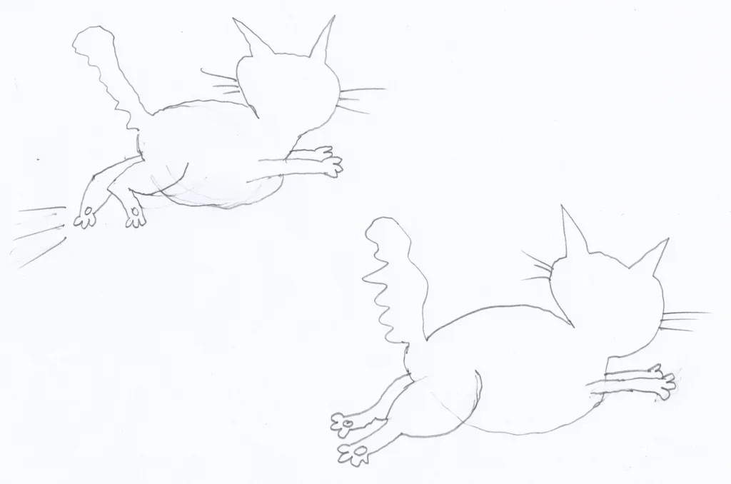 sketch liza and louie cover drawing 01 leaping cat study pencil sketch
